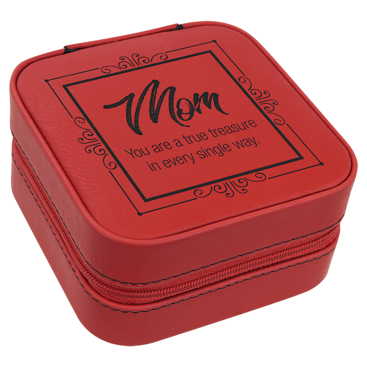 Red Lasered Leatherette Travel Jewelry Box