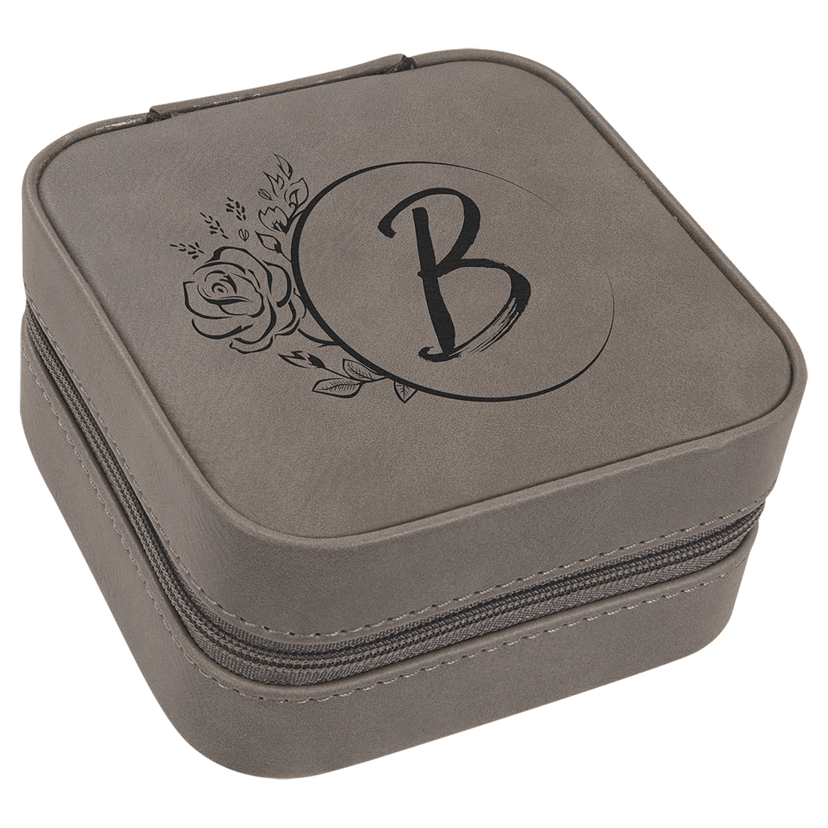 Gray Lasered Leatherette Travel Jewelry Box with Black Lining