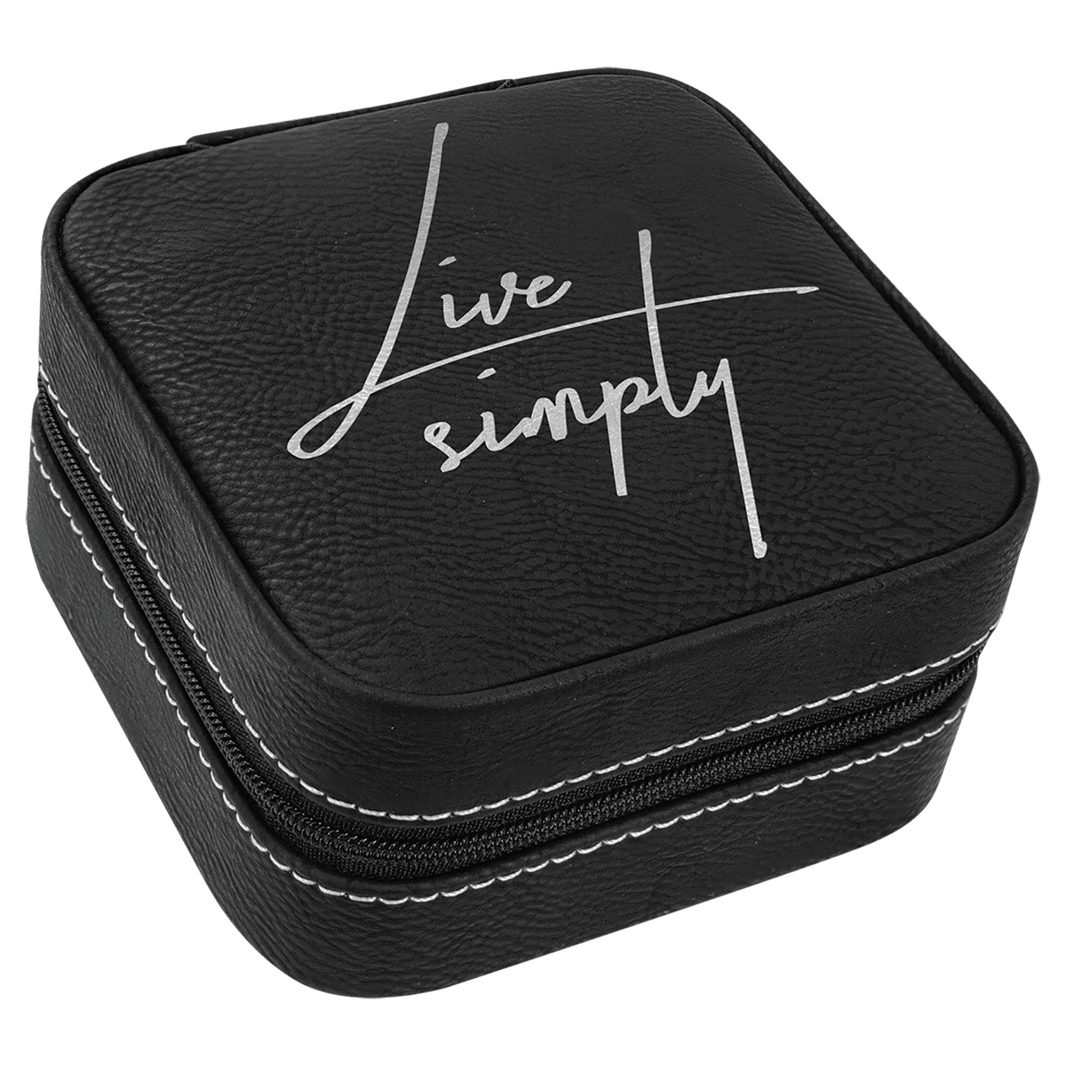 Black/Silver Lasered Leatherette Travel Jewelry Box with Black Lining