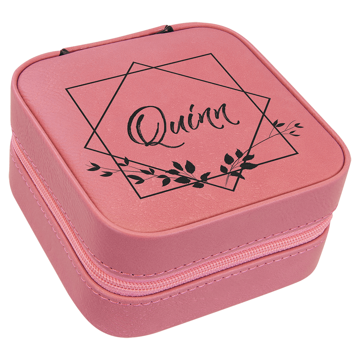 Pink Lasered Leatherette Travel Jewelry Box with Black Lining