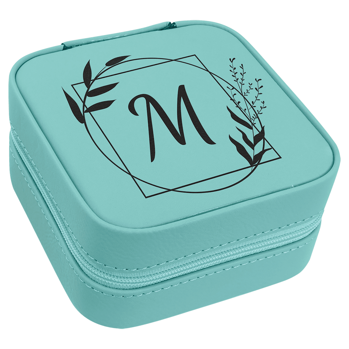 Teal Lasered Leatherette Travel Jewelry Box with Black Lining