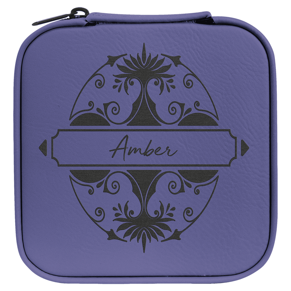 Purple Lasered Leatherette Travel Jewelry Box with Black Lining