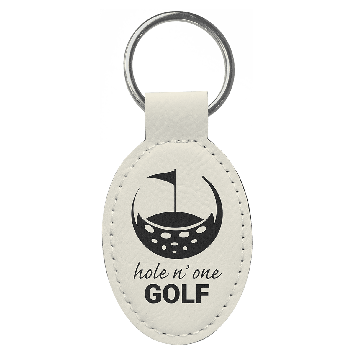 White Leatherette Oval Keychain