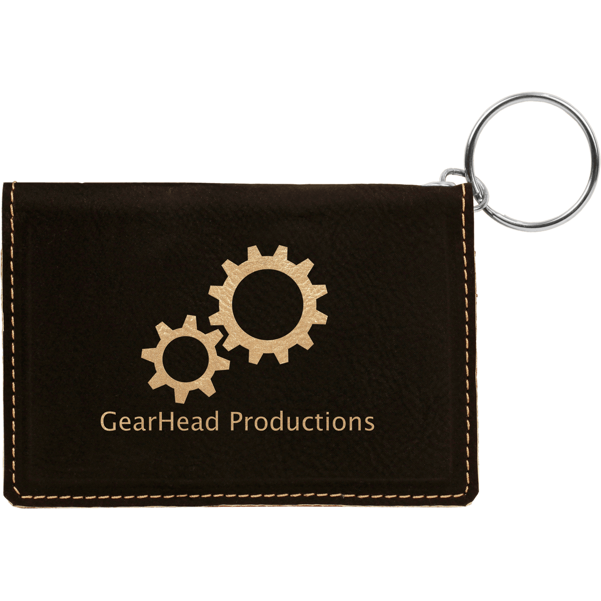 Black/Gold Leatherette ID Holder with Keychain
