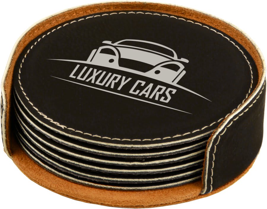 Black/Silver Leatherette Round 6-Coaster Set