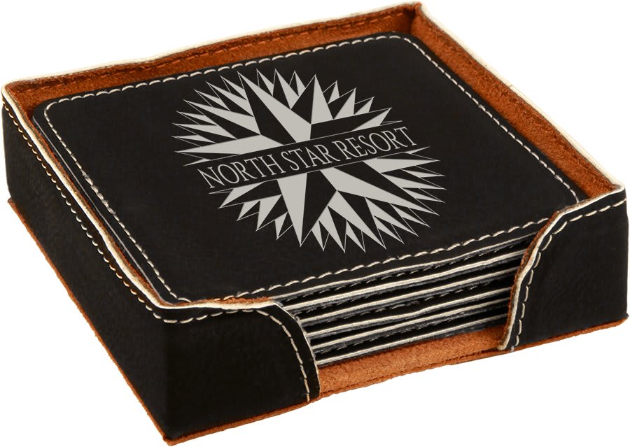 Black/Silver Leatherette Square 6-Coaster Set