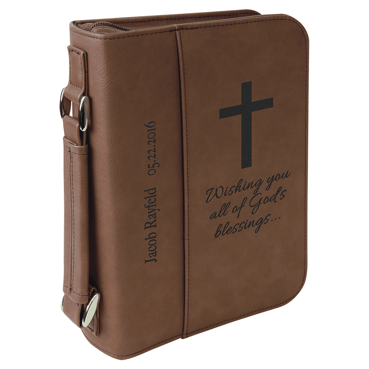 Dark Brown Leatherette Book/Bible Cover with Zipper & Handle