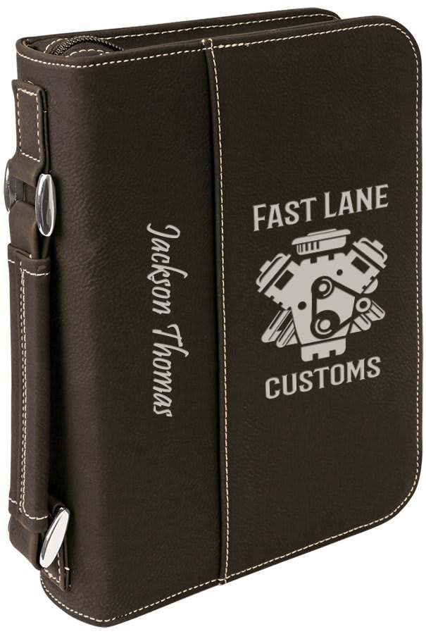 Black/Silver Leatherette Book/Bible Cover with Zipper & Handle