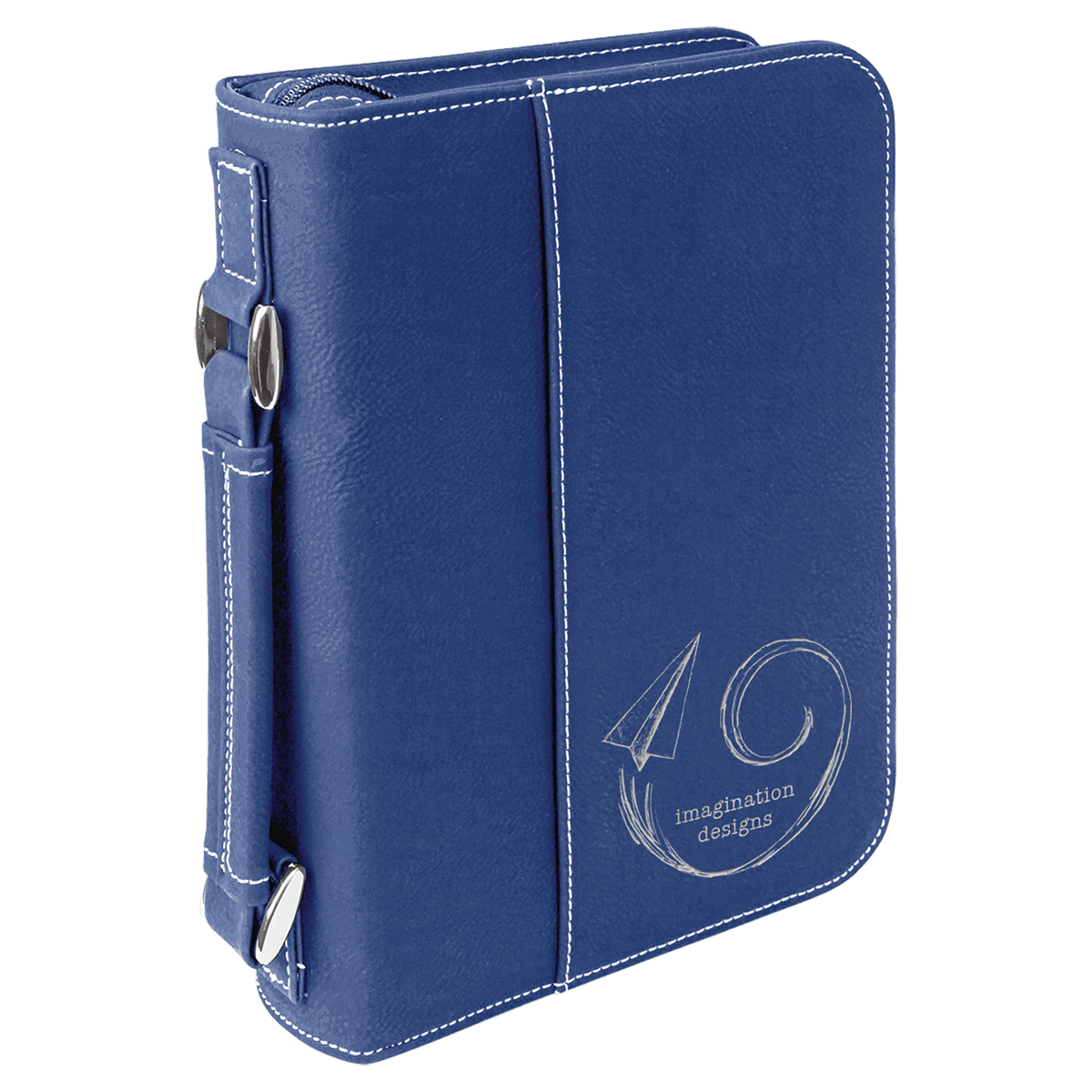 Blue/Silver Leatherette Book/Bible Cover with Zipper & Handle