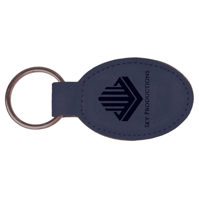 Blue/Black Leatherette Oval Keychain