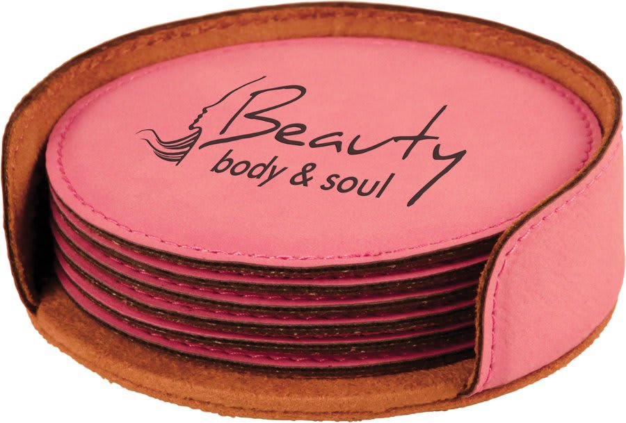 Pink Leatherette Round 6-Coaster Set
