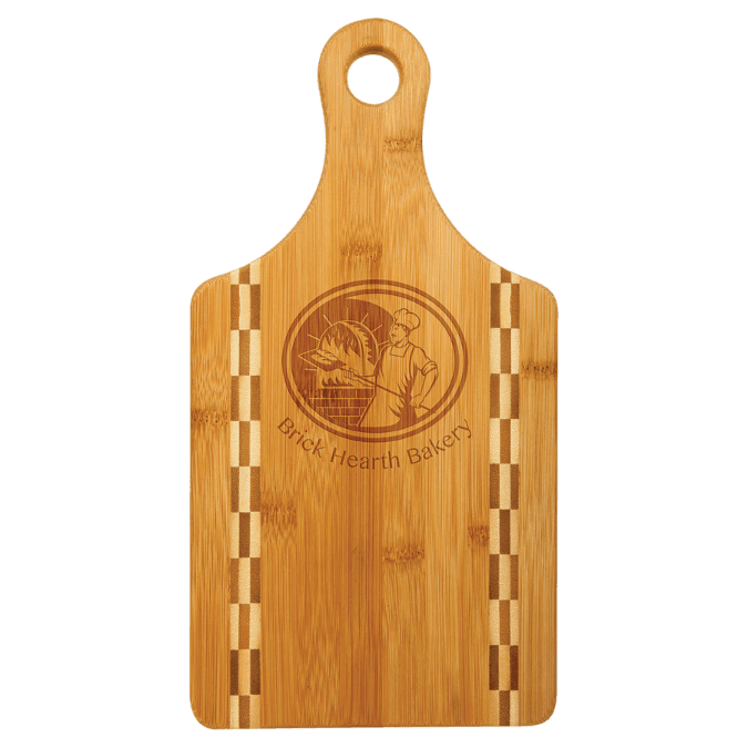 Bamboo Paddle Shaped Cutting Board with Butcher Block Inlay