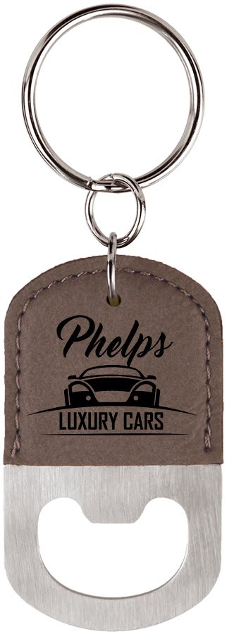 Gray Leatherette Oval Bottle Opener Keychain