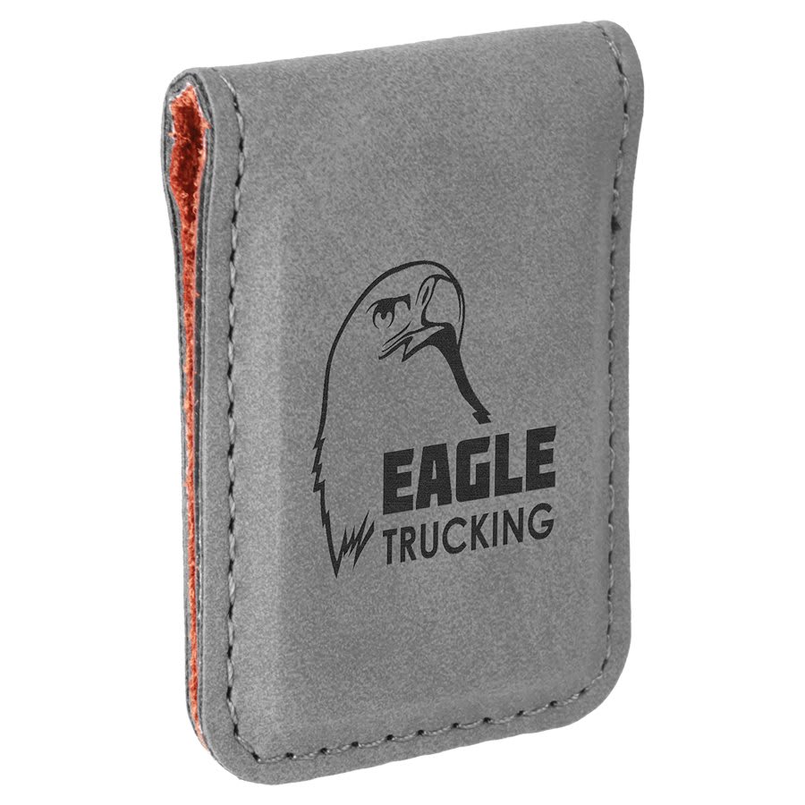 Gray Laserable Leatherette Money Clip