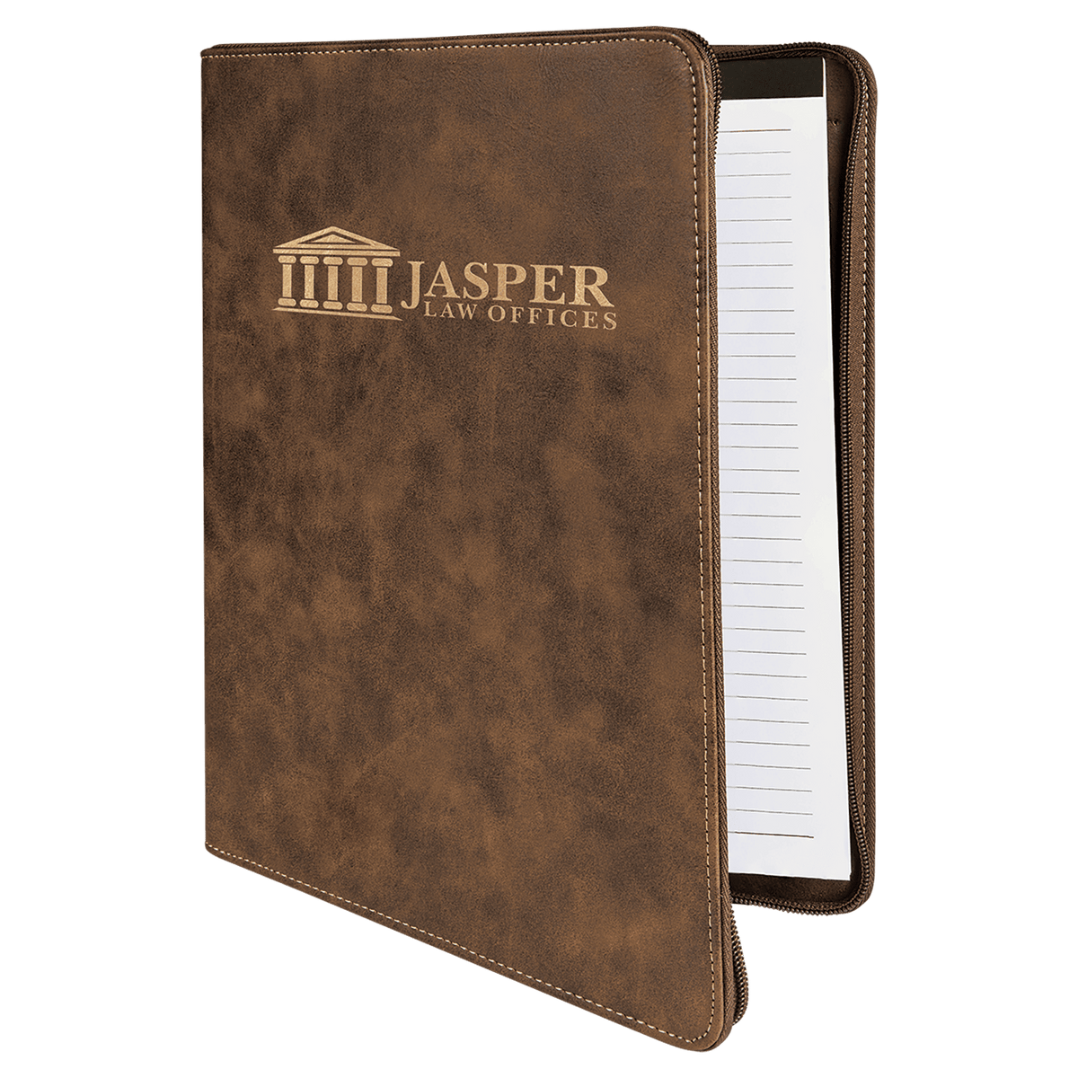 Rustic/Gold Leatherette Portfolio with Zipper & Notepad
