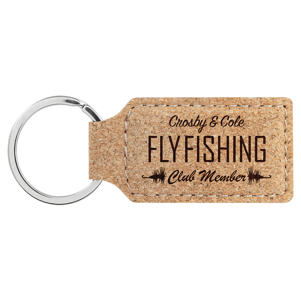 Cork Leatherette Rectangle Keychain