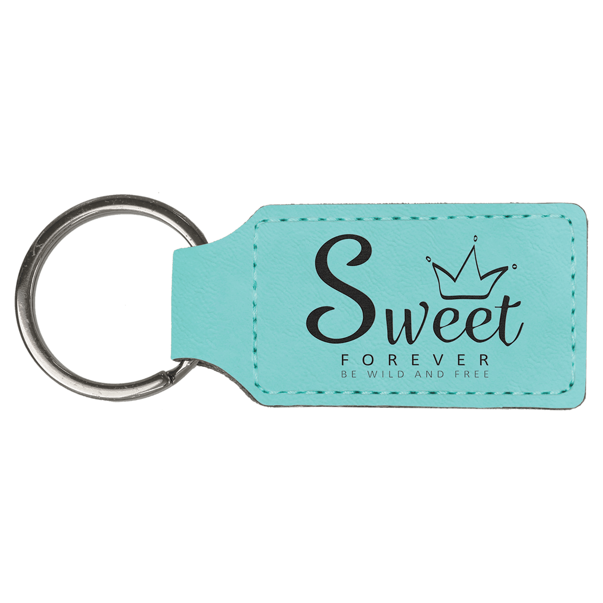 Teal Leatherette Rectangle Keychain