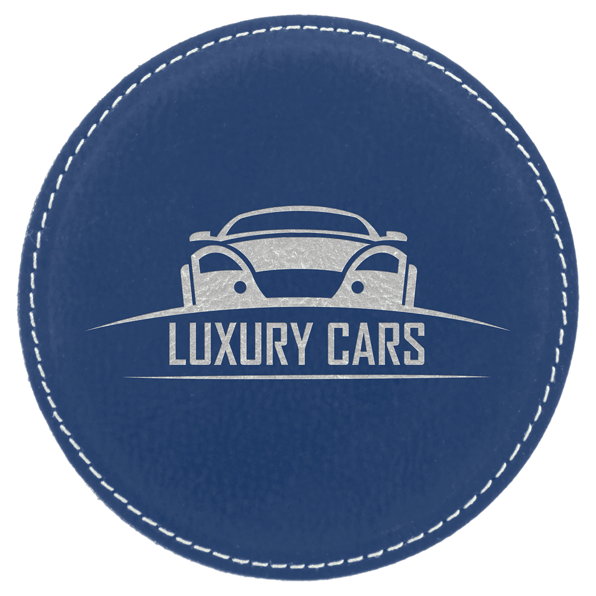 Blue/Silver Round Leatherette Coaster
