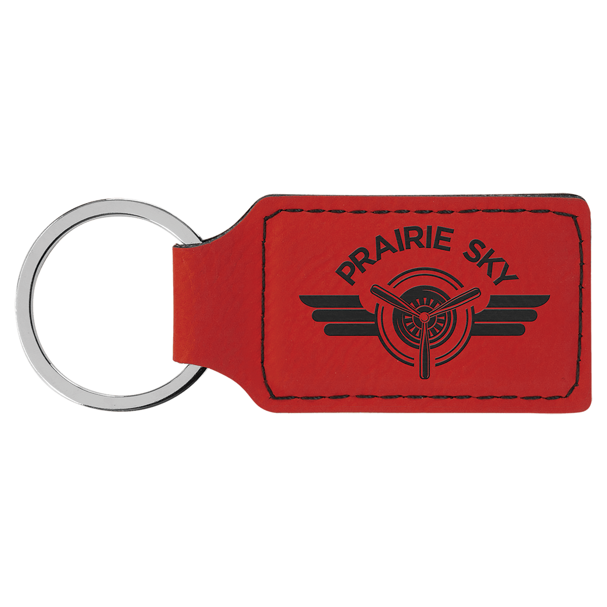 Red Laserable Leatherette Rectangle Keychain