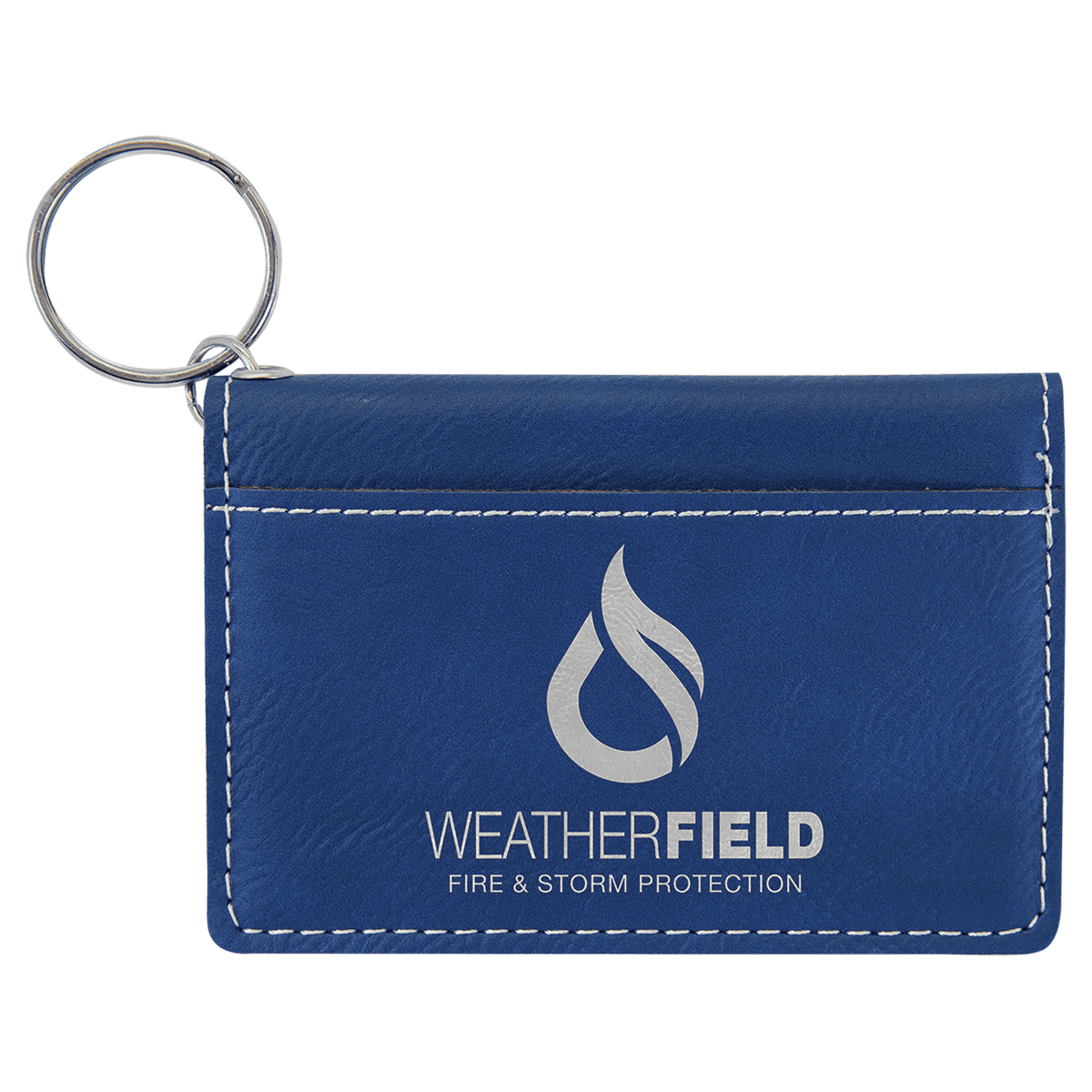 Blue/Silver Laserable Leatherette Keychain ID Holder