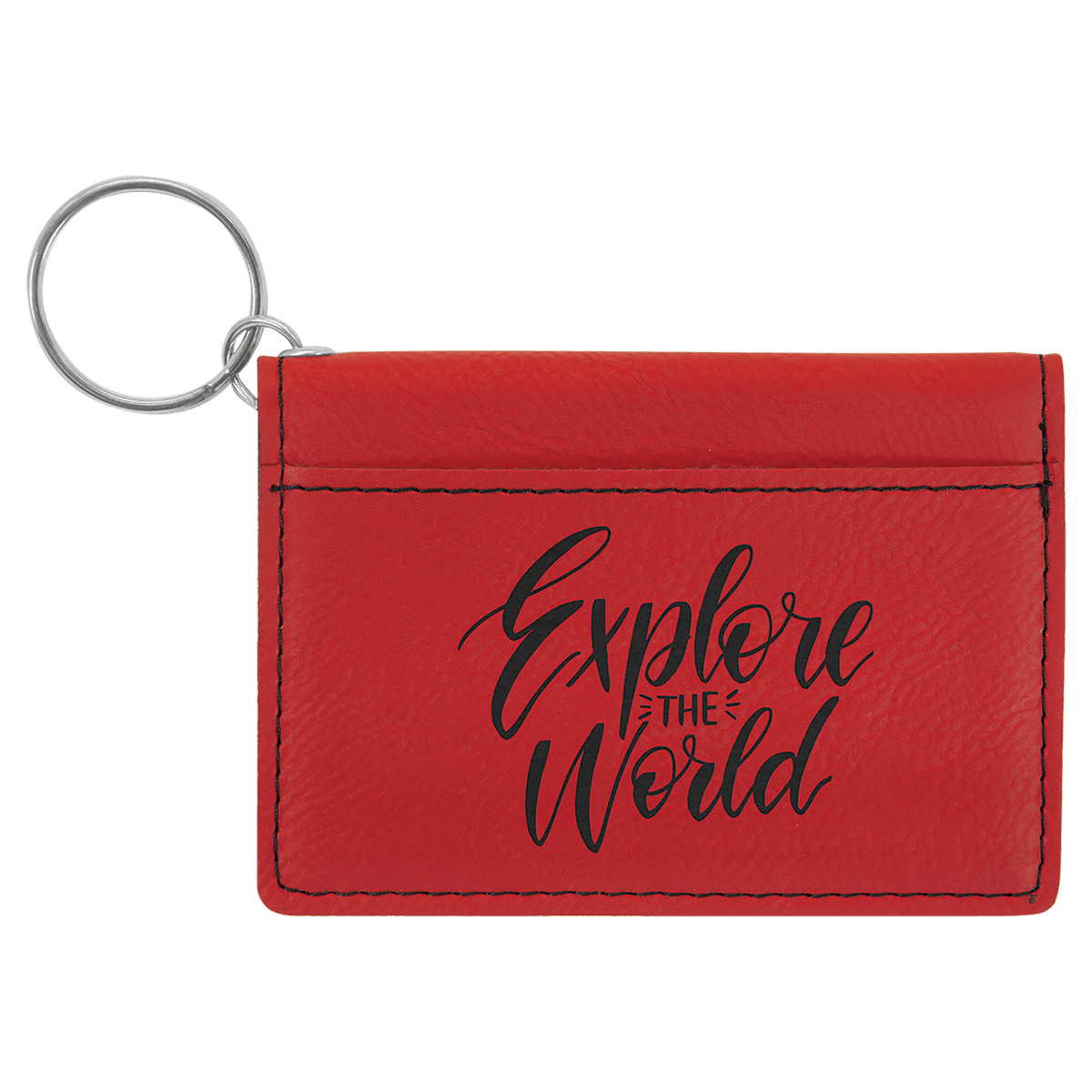 Red Laserable Leatherette Keychain ID Holder