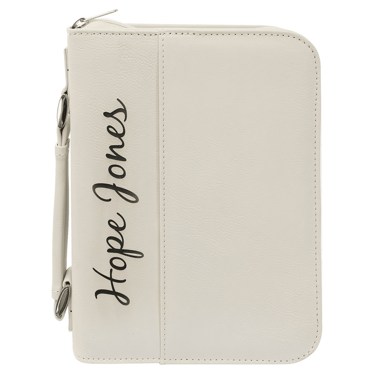White Leatherette Book/Bible Cover with Zipper & Handle