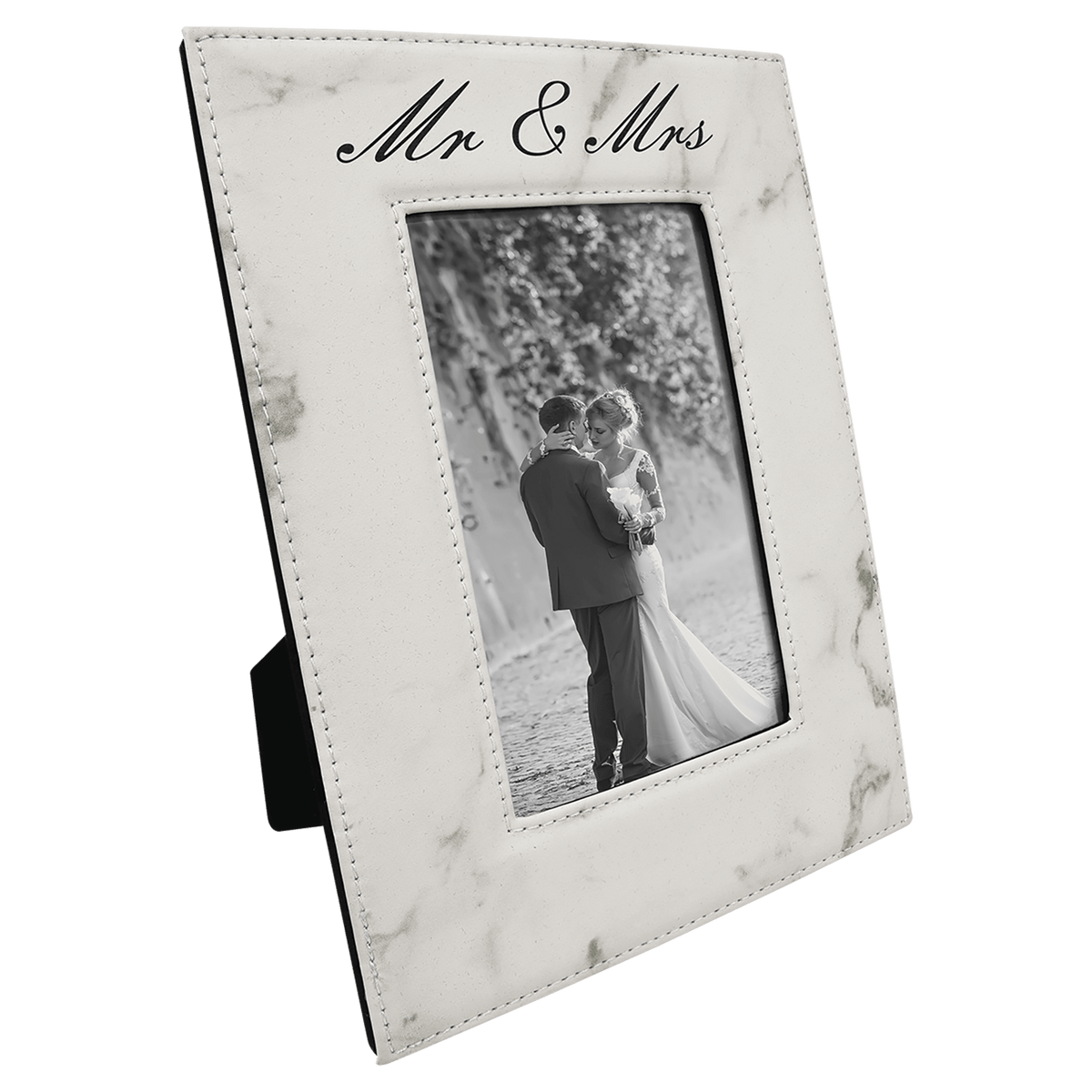 White Marble 4" x 6" Leatherette Photo Frame