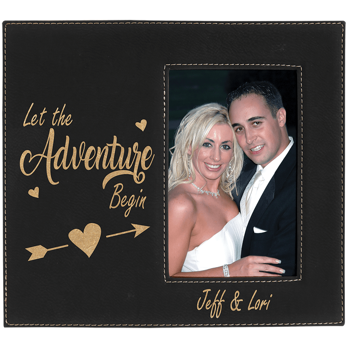 Black/Gold 4" x 6" Leatherette Photo Frame with Engraving Area