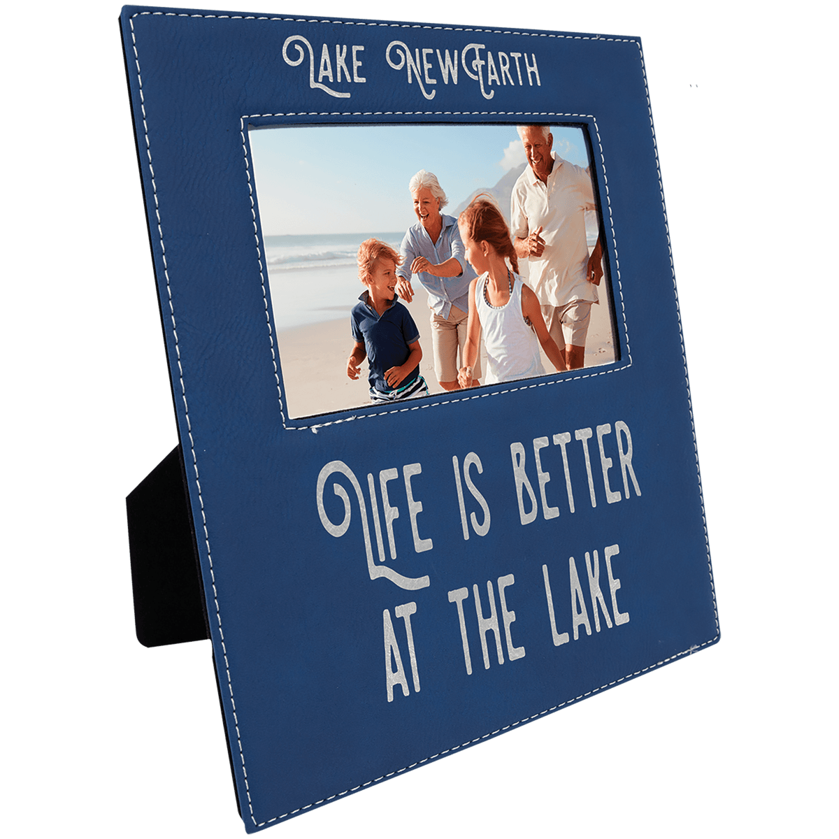Blue/Silver 4" x 6" Leatherette Photo Frame with Engraving Area