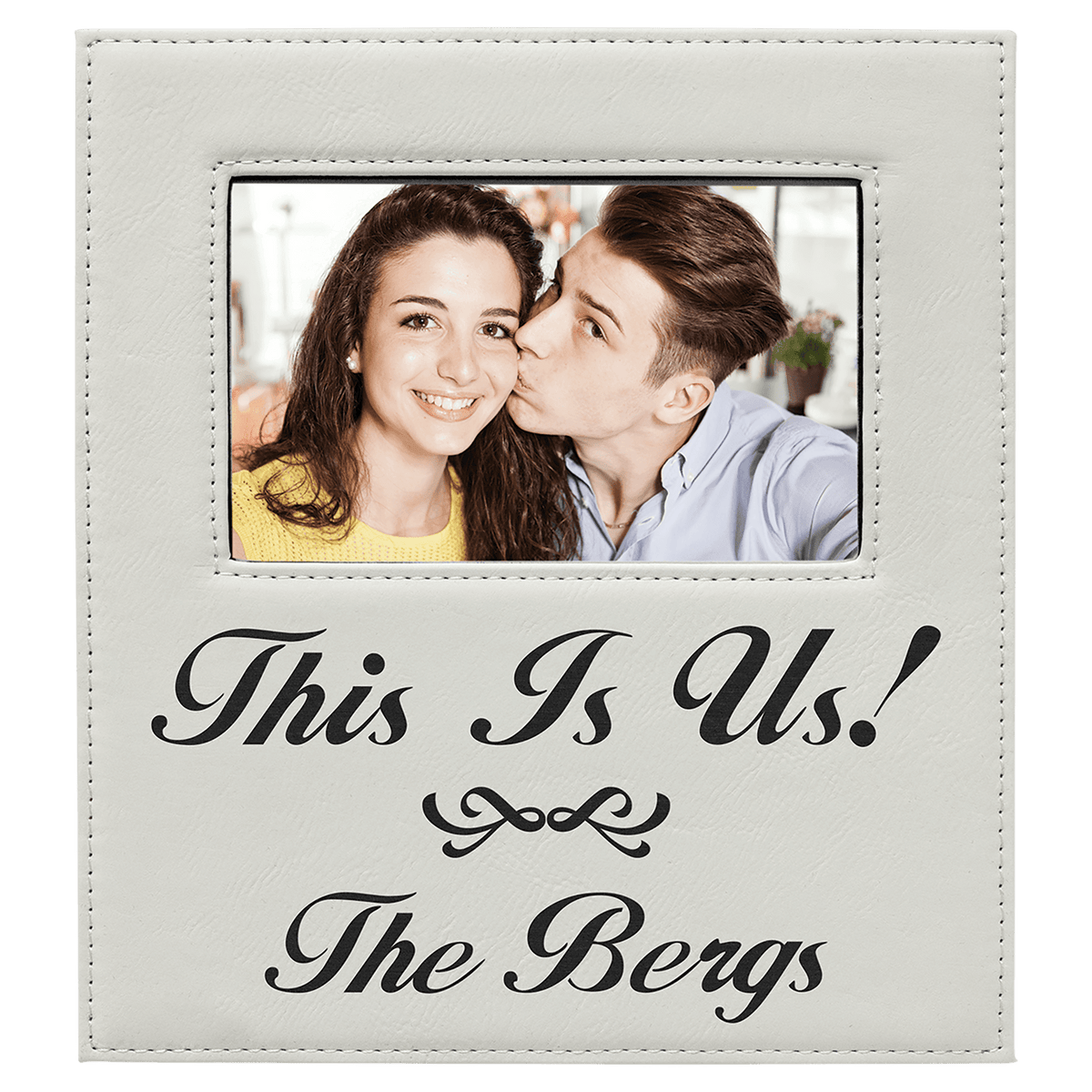 White Leatherette 4x6 Photo Frame with 4 1/4" x 8 7/8" Engraving Area