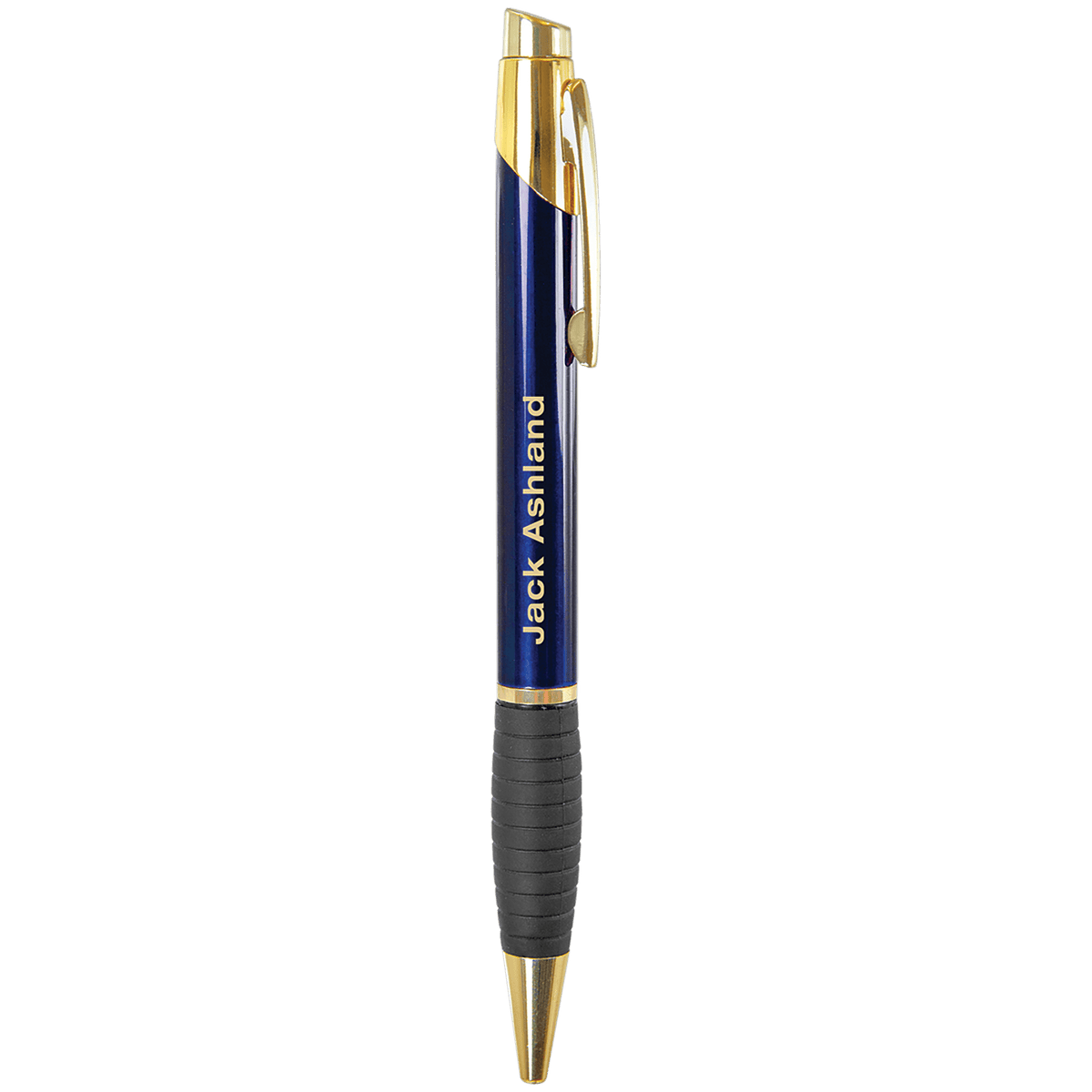 Blue Ballpoint Pen with Gripper & Gold Trim