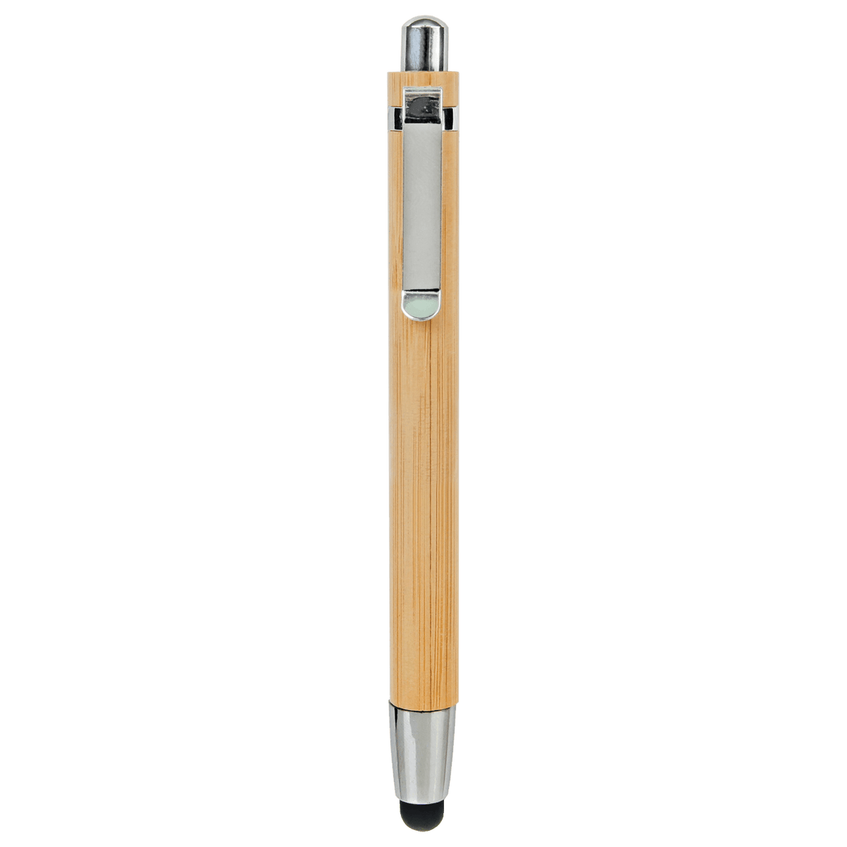 Genuine Bamboo Ballpoint Pen with Stylus Tip & Silver Trim