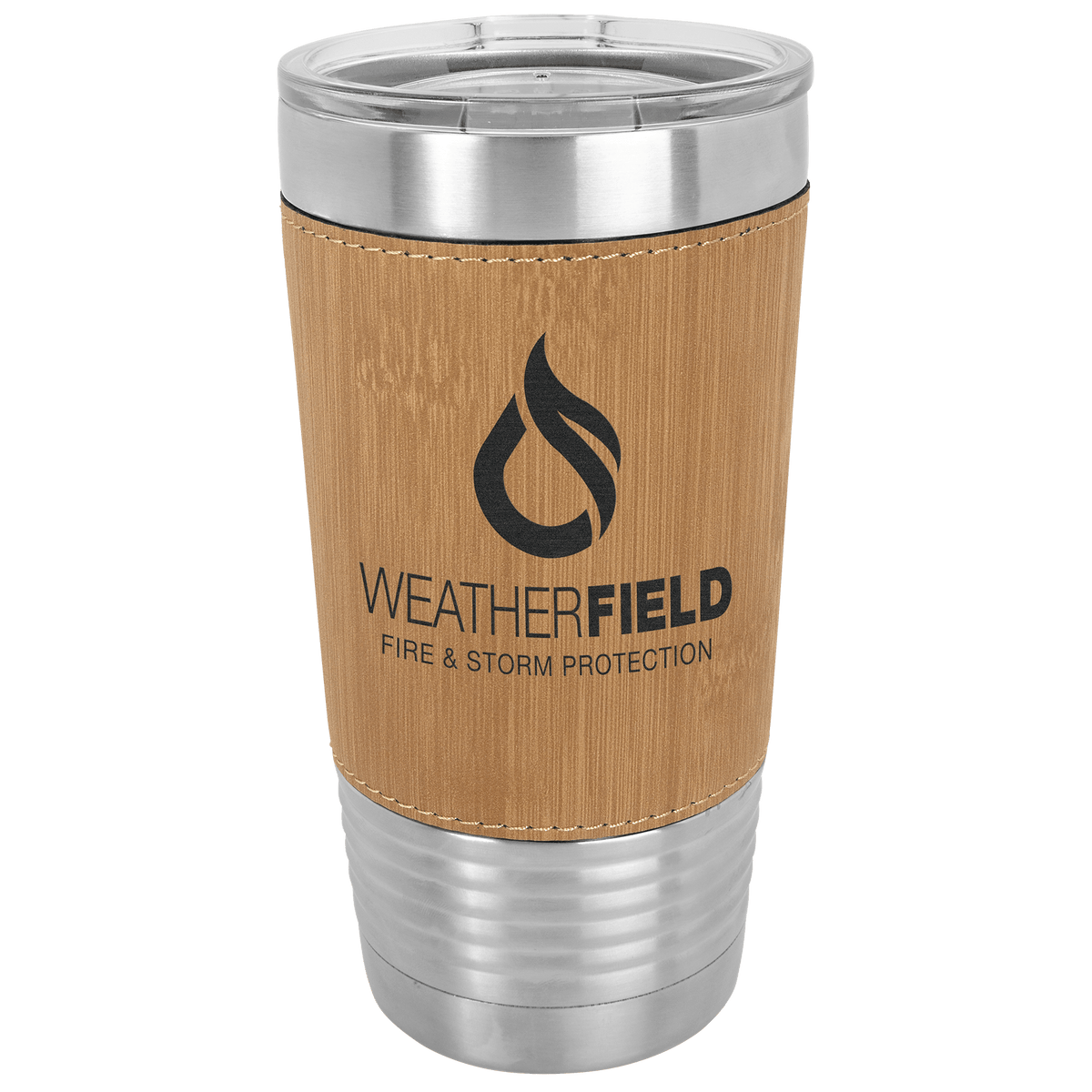 Bamboo Leatherette Wrapped 20 oz. Polar Camel with Clear Lid
