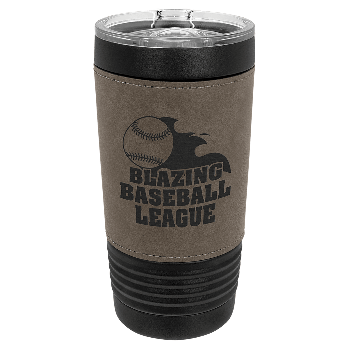 Black with Gray Leatherette Wrapped 20 oz. Polar Camel with Slider Lid