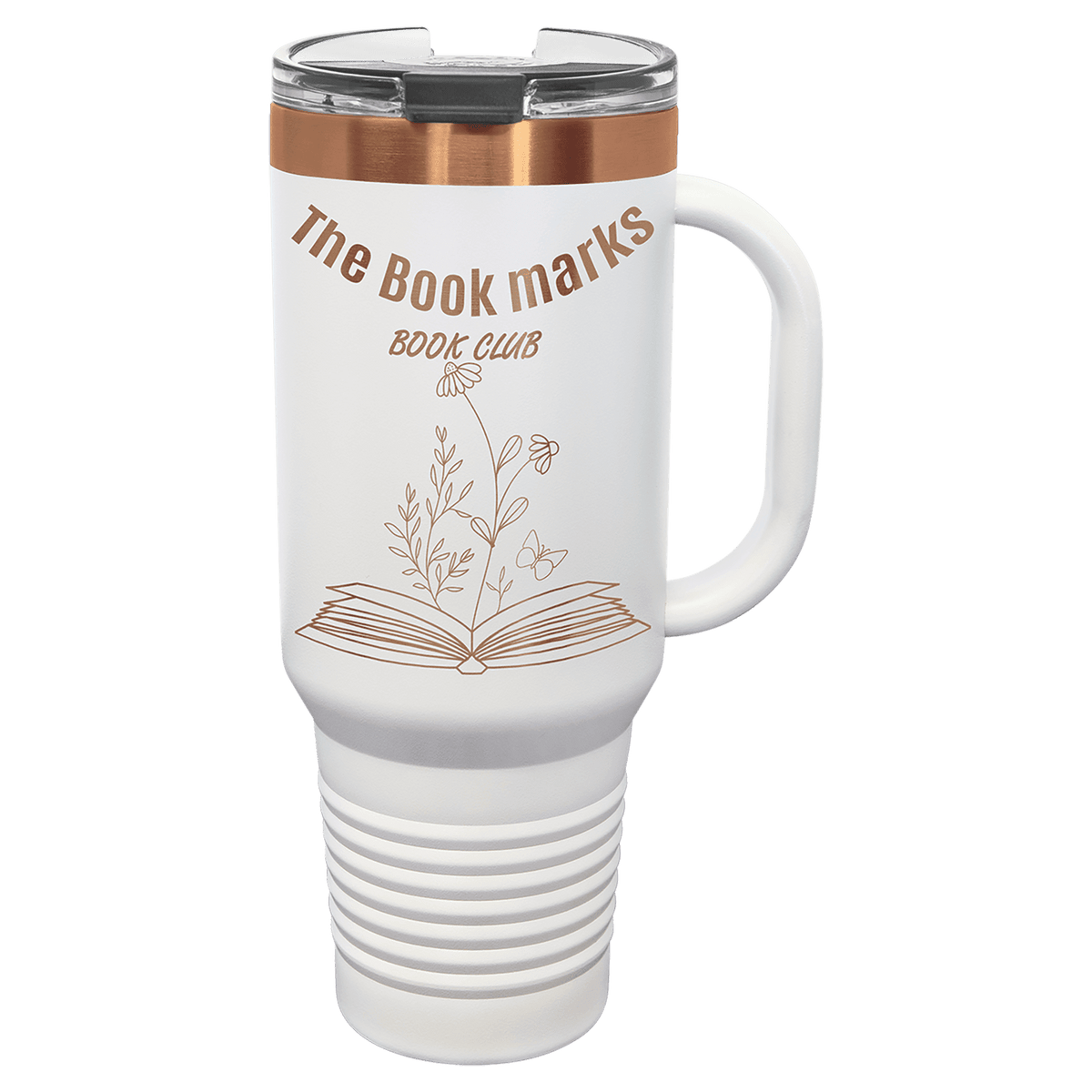Polar Camel 40 oz. White/Rose Gold ION-Plated Travel Mug with Handle, Straw