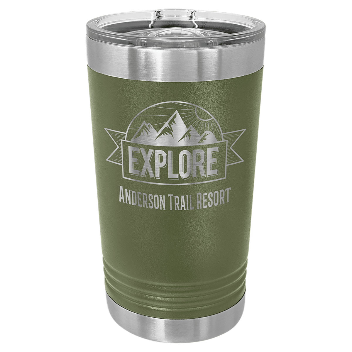 Olive Green Polar Camel Pint with Clear Slider Lid