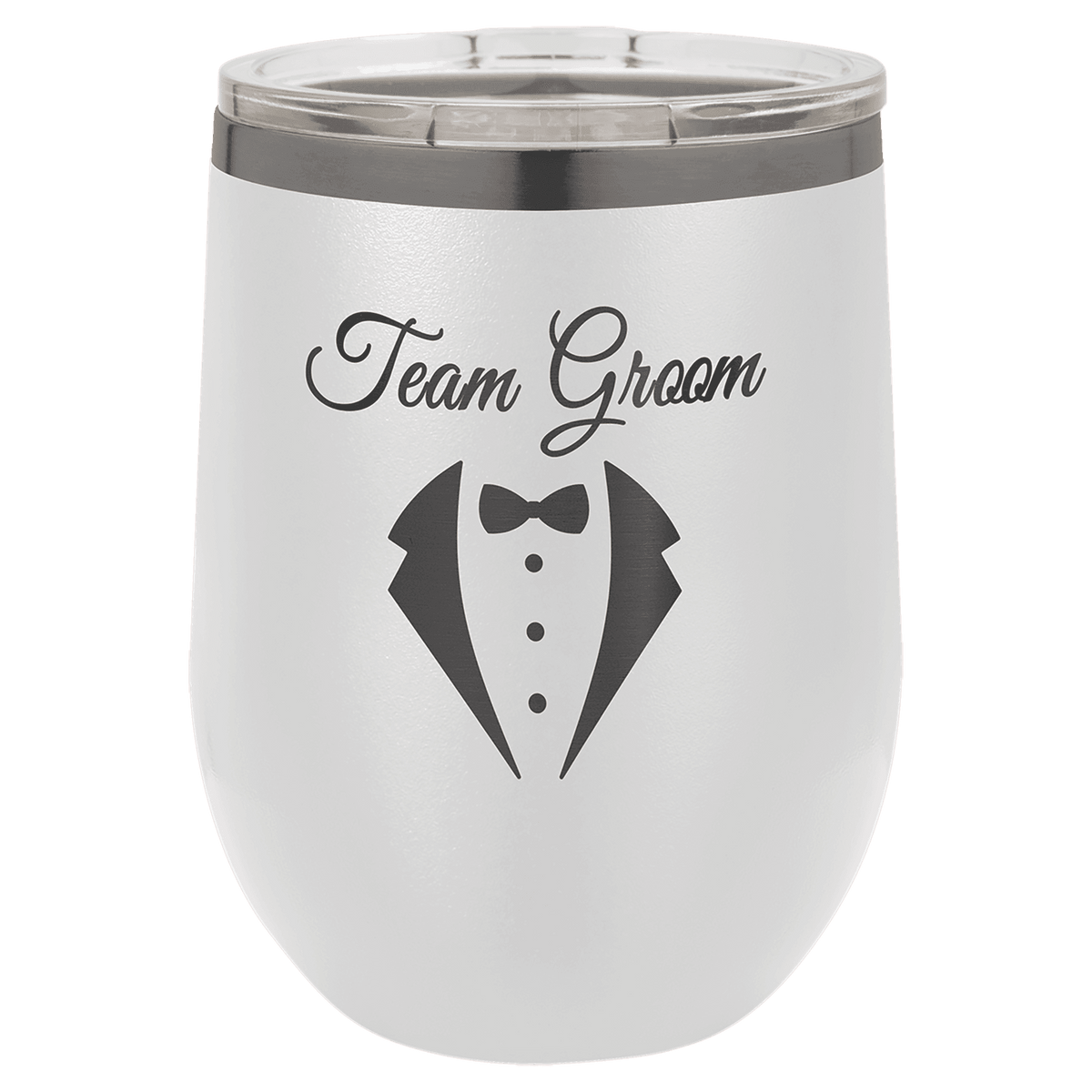 Polar Camel 12 oz. White/Ghost Black ION-Plated Stemless Wine Tumbler with Lid