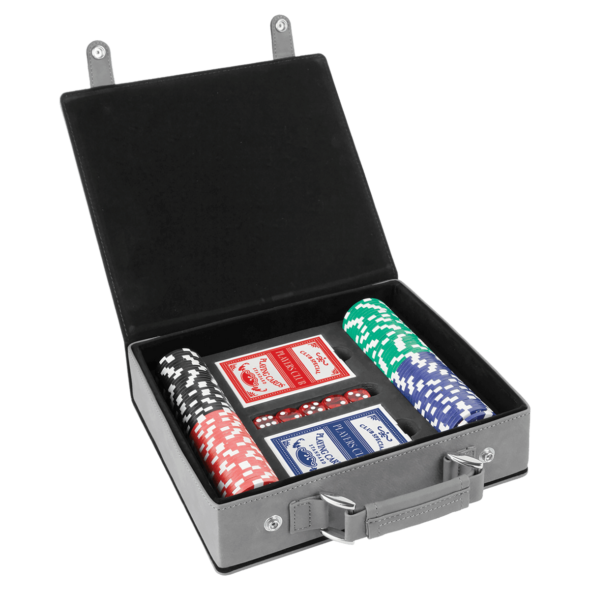 Gray Leatherette Poker Set with 100 Chips, 2 Decks of Card & 5 Dice
