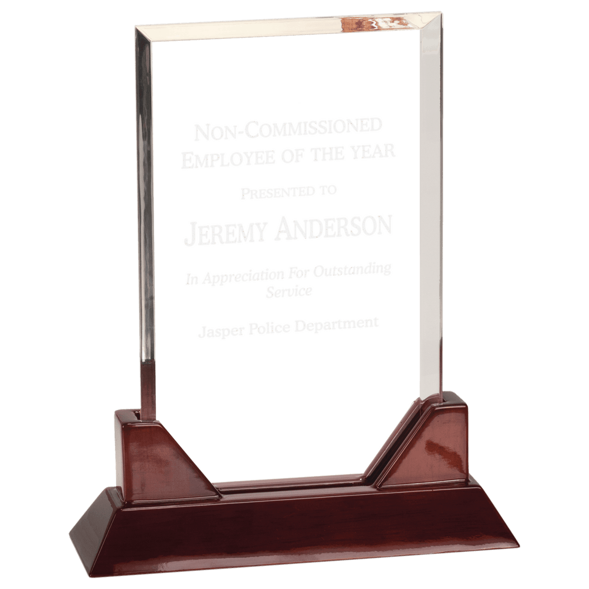 7 3/4" Rectangle Prestige Acrylic with Rosewood Piano Finish Base