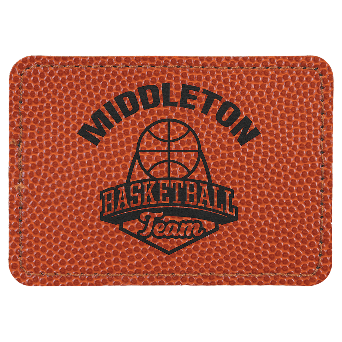 3 1/2" x 2 1/2" Basketball Leatherette Rectangle Patch with Adhesive