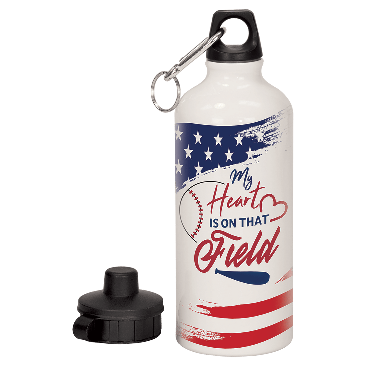 20 oz. Aluminum Water Bottle with 2 Lids and Carabiner