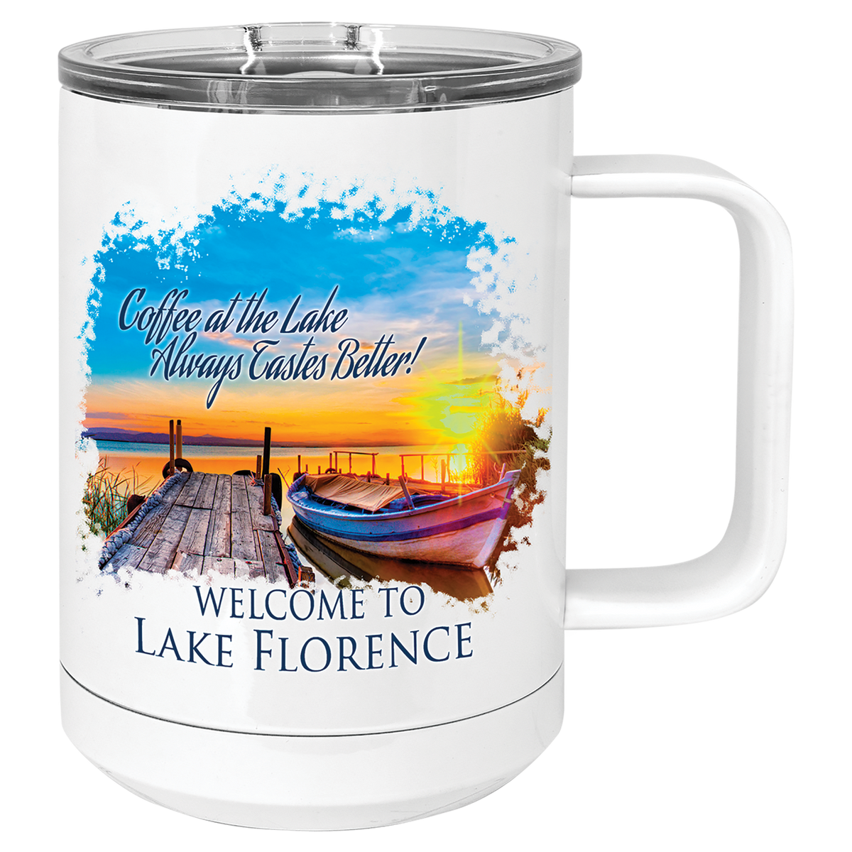 White Full Color Polar Camel 15 oz. Coffee Mug with Slider Lid