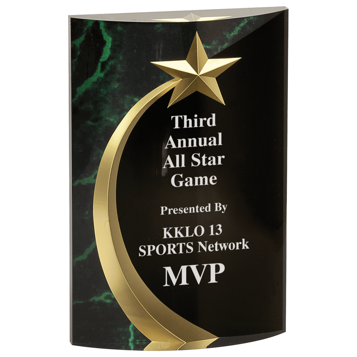 4 1/2" x 6 3/4" Green Marble Rounded Shooting Star Acrylic