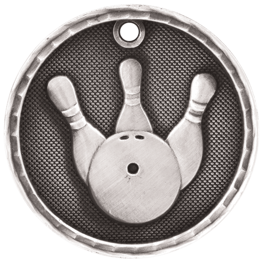 Bowling 3-D Medal-Silver