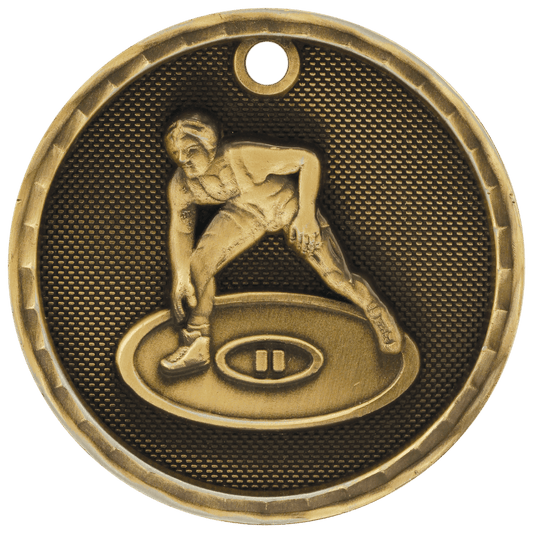 Wrestling 3-D Medal-Gold