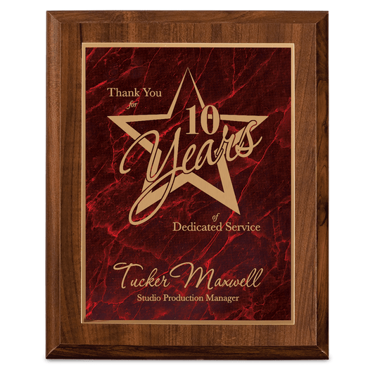 7" x  9" Cherry Finish Plaque with Red Marbleized Plate