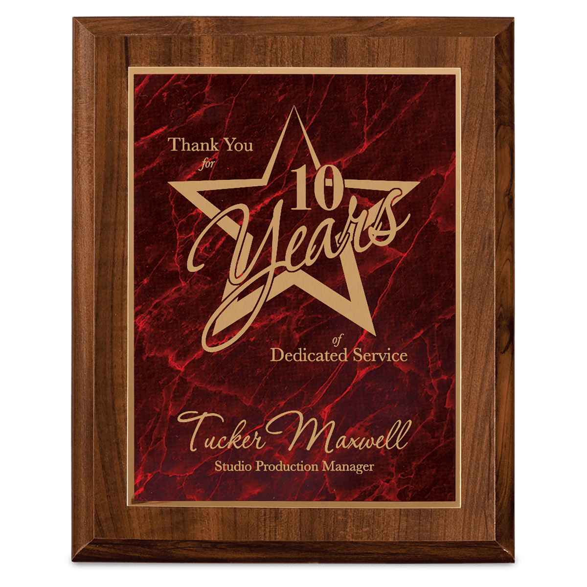 8" x 10" Cherry Finish Plaque with Red Marbleized Plate