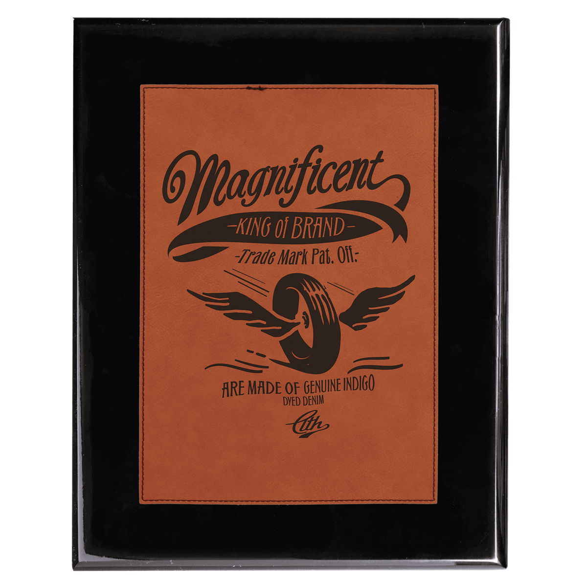 Black 7" x 9" Piano Finish Plaque with Rawhide Leatherette Plate