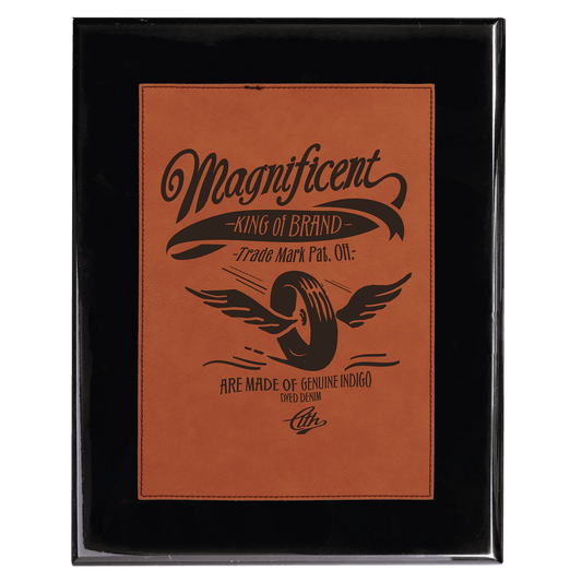 Black 7" x 9" Piano Finish Plaque with Rawhide Leatherette Plate