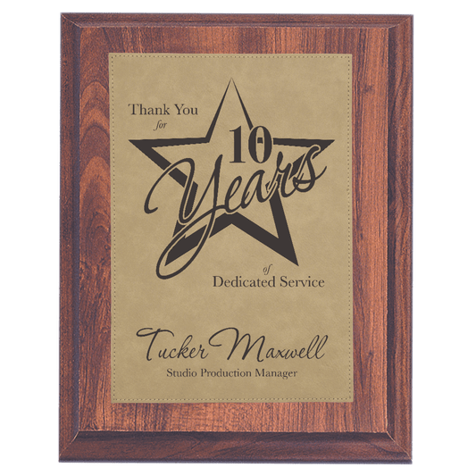 7" x 9" Elegant Cherry Finish Plaque with Light Brown Leatherette Plate